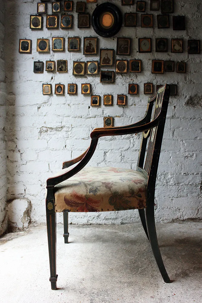 A Beautiful 18thC Japanned & Painted Elbow Chair; Attributed to Gillows c.1792-93