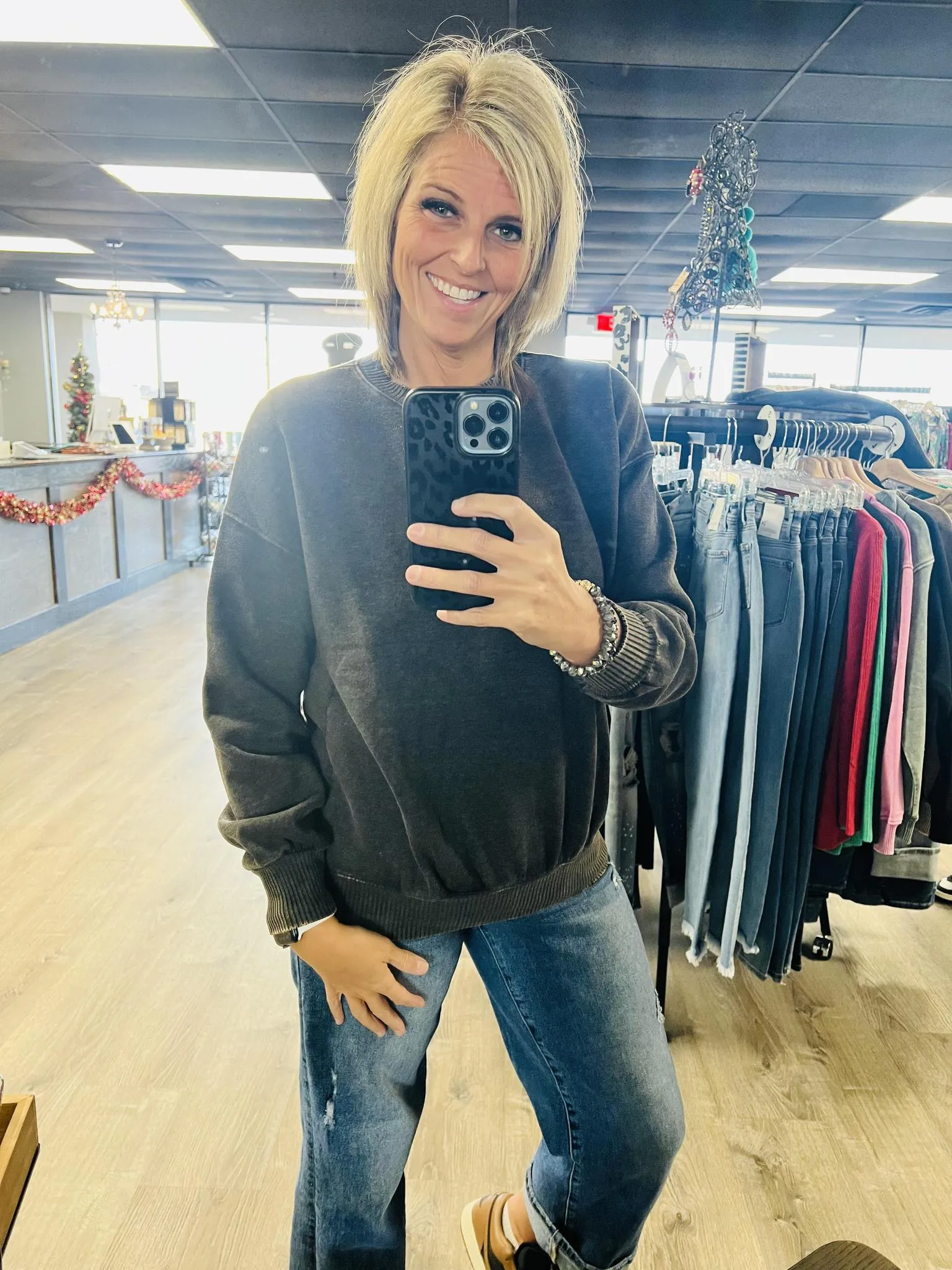 Ash Black Acid Wash Fleece Oversized Pullover by Zenana