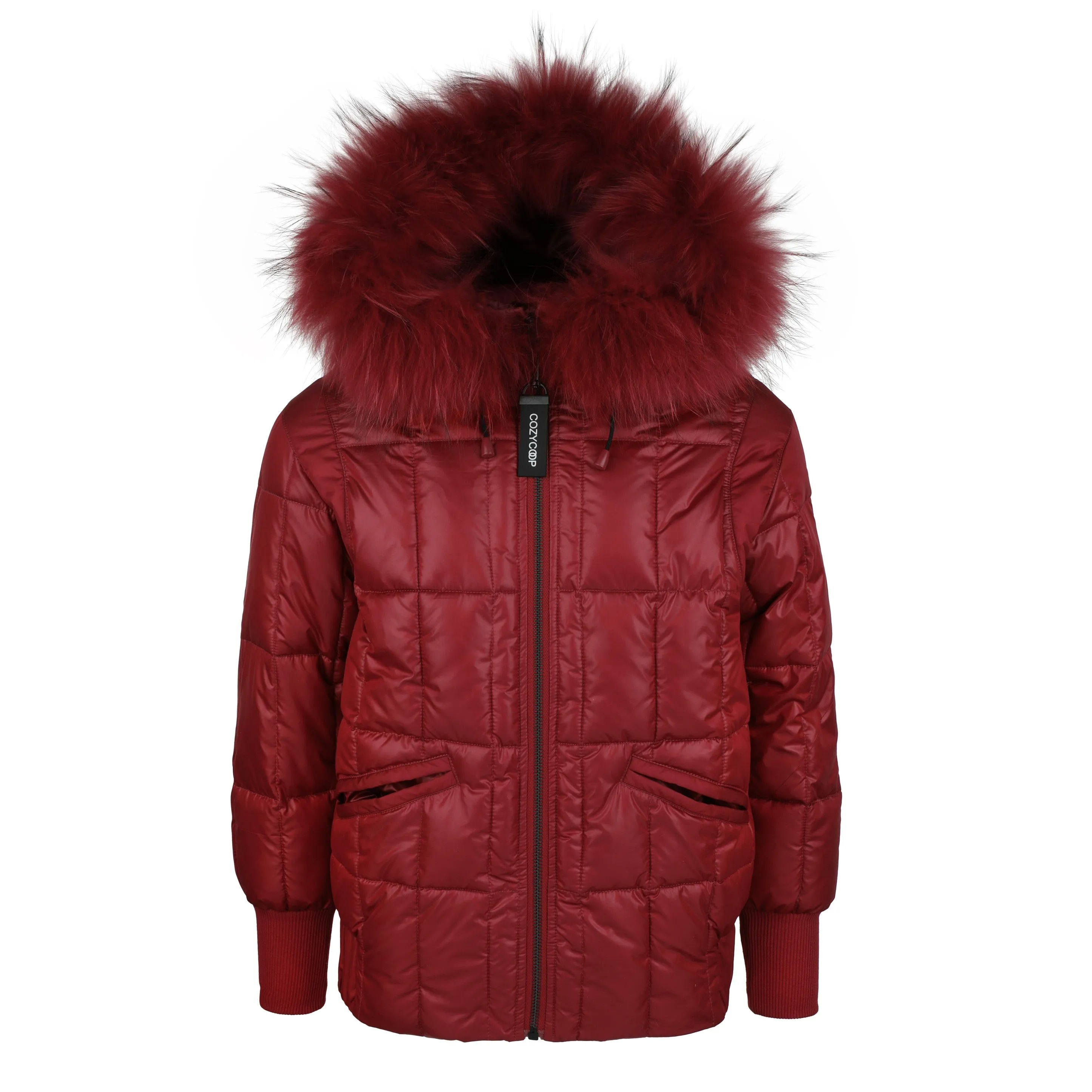coat down quilted with fur - red