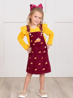 Corduroy Embroidered Overall Set