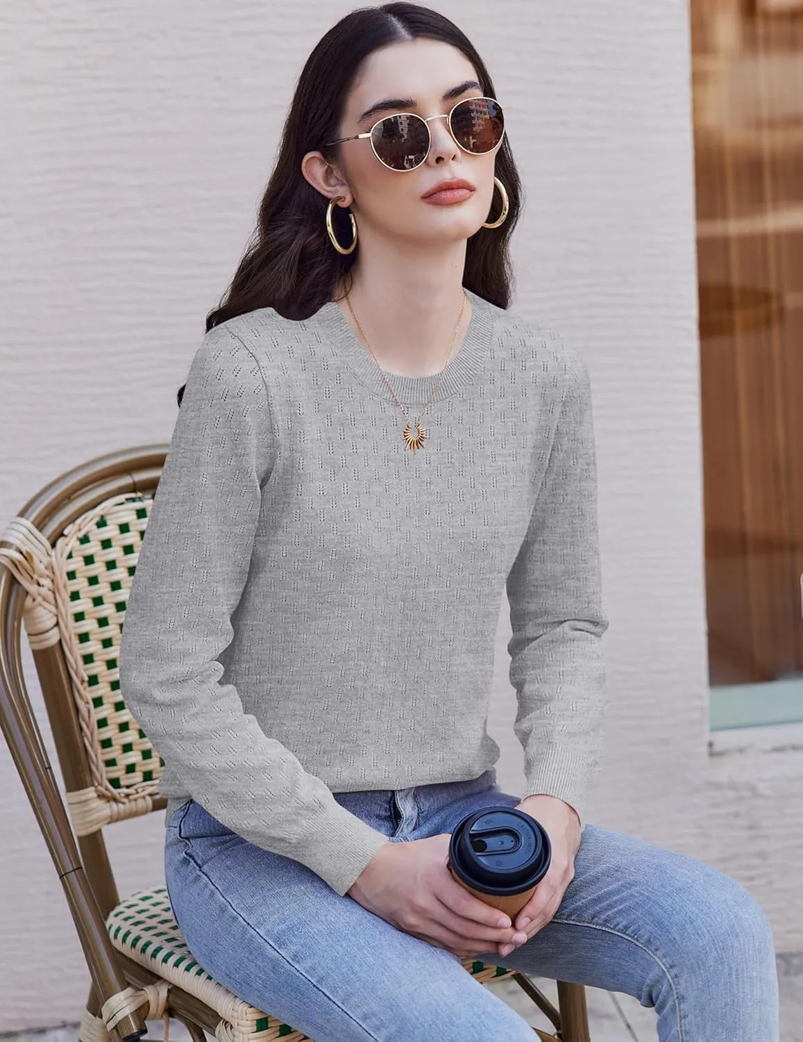 (DE Only) Zeagoo Women's Knitted Jumper Elegant Crew Neck Pullover