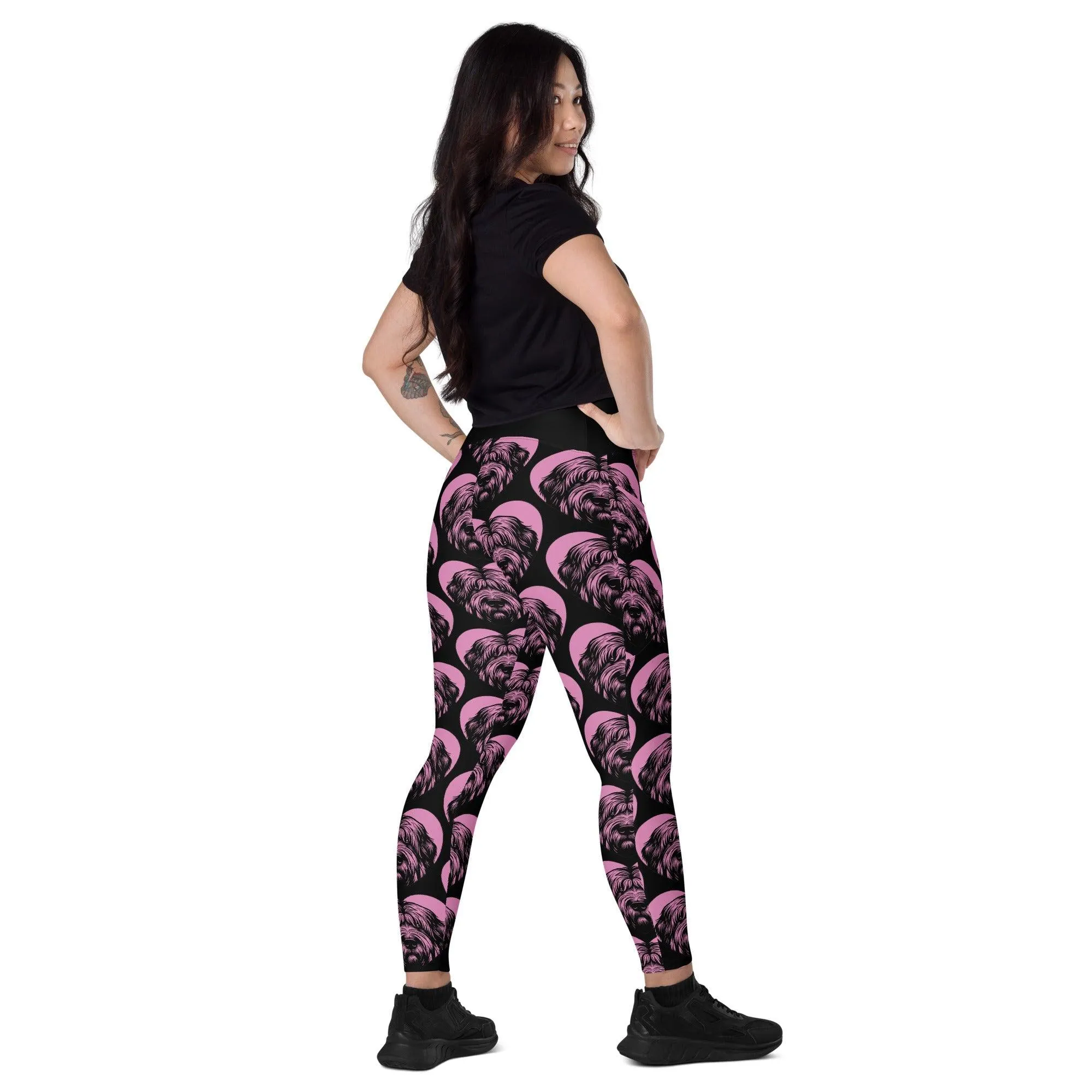 DOG BREED LEGGINGS with pockets - BRIARD - HERTTAHOUND - pink