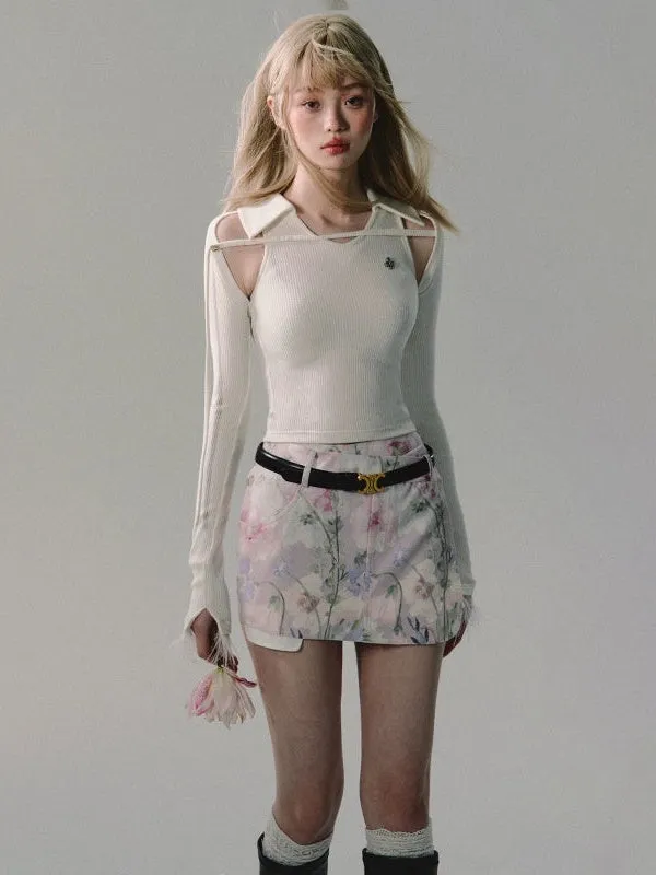 Flower Double Waist Culottes Shorts