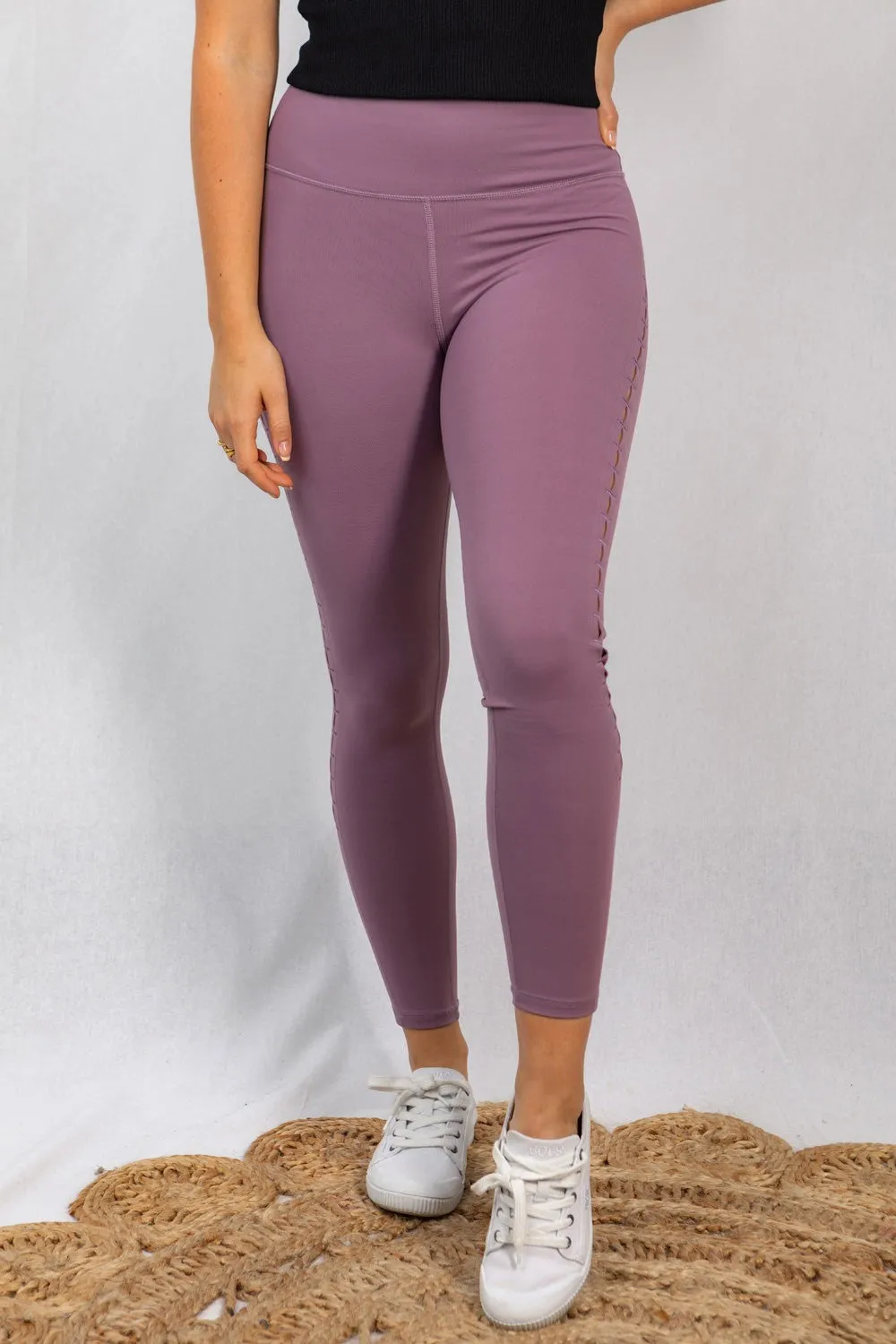 High Waisted Solid Knit Side Stitched Leggings