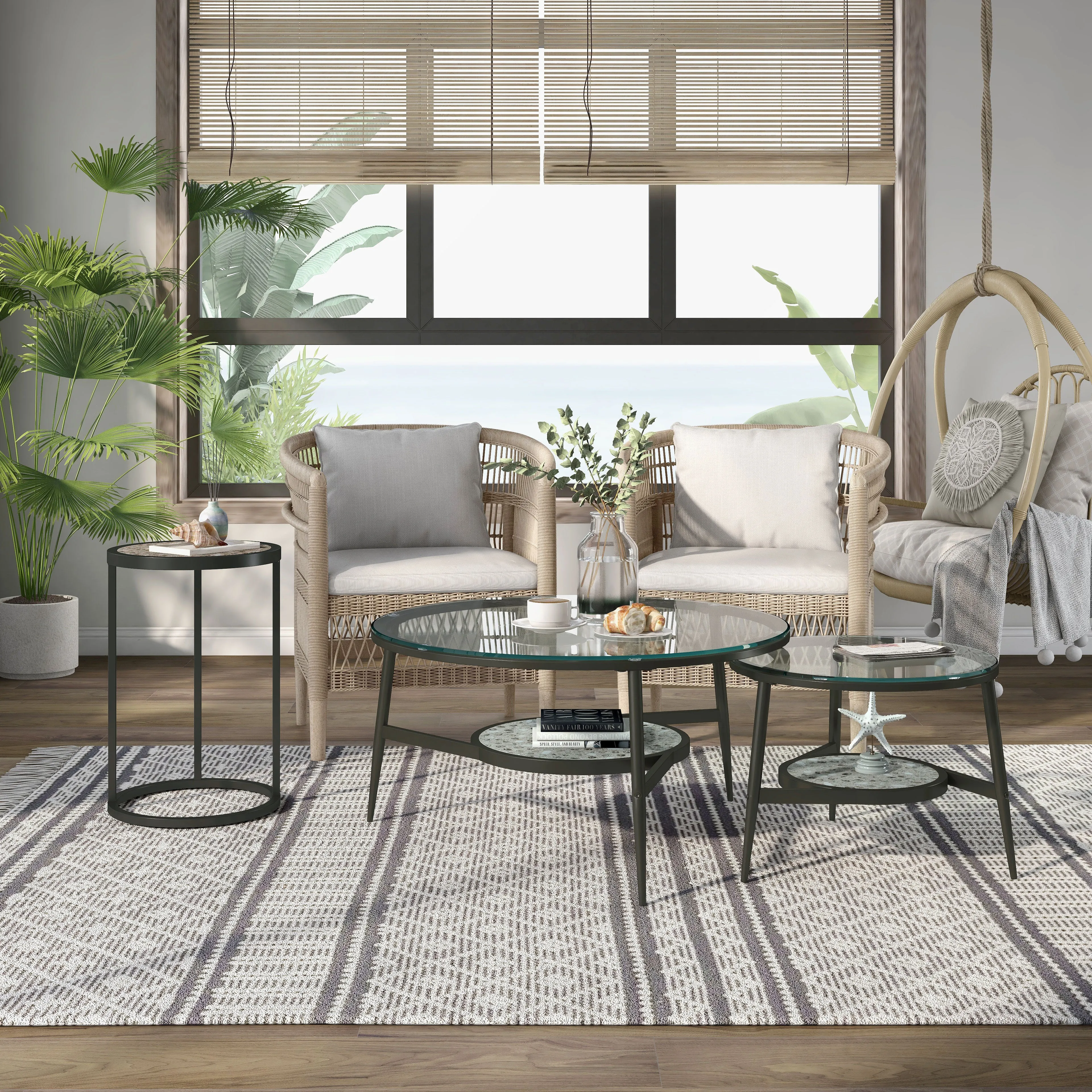 Isla-Mae Glass & Stone-like Powder Coated Round 3-Piece Accent Tables