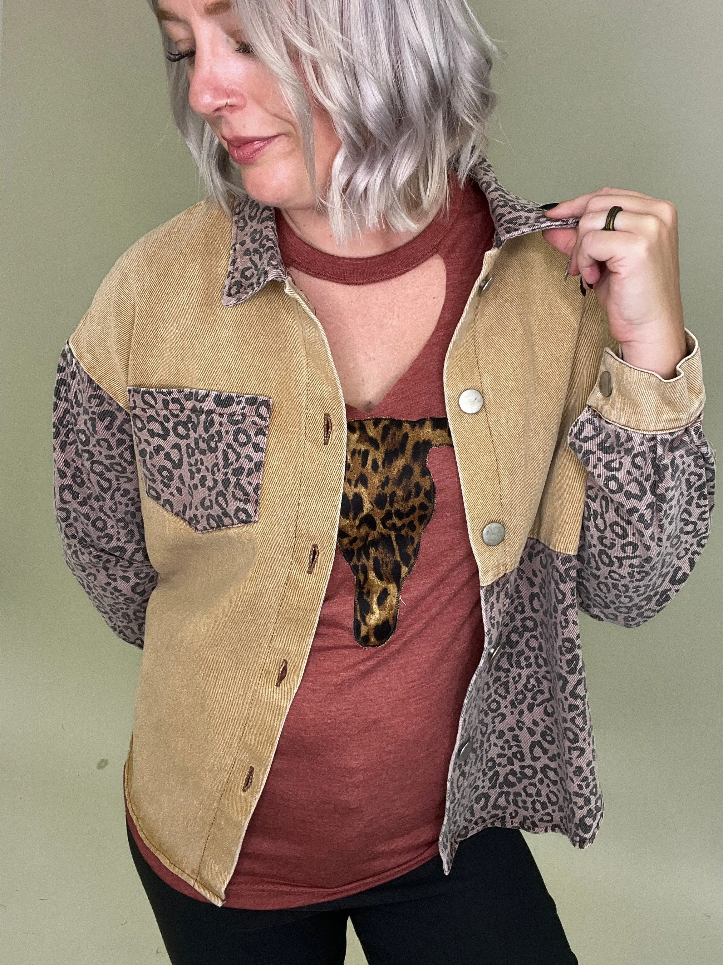 Last Call Lavish Leopard Denim Jacket