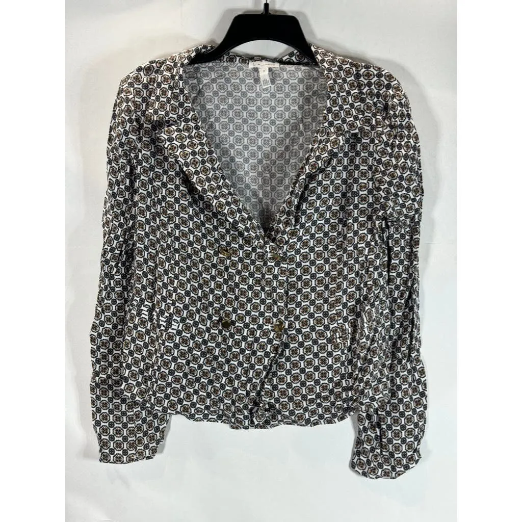 LEITH Women's Black/Brown Printed Double-Breasted Two-Button Blazer SZ M