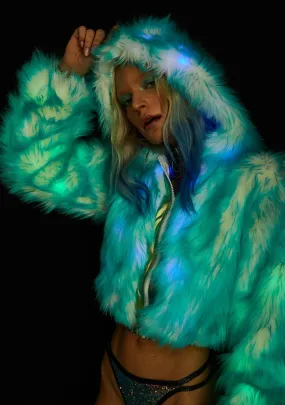 Light-Up Aqua Tip Fur Crop Jacket