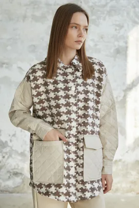 MDS Women Herringbone Pattern Quilted Jacket - Brown - Saint John