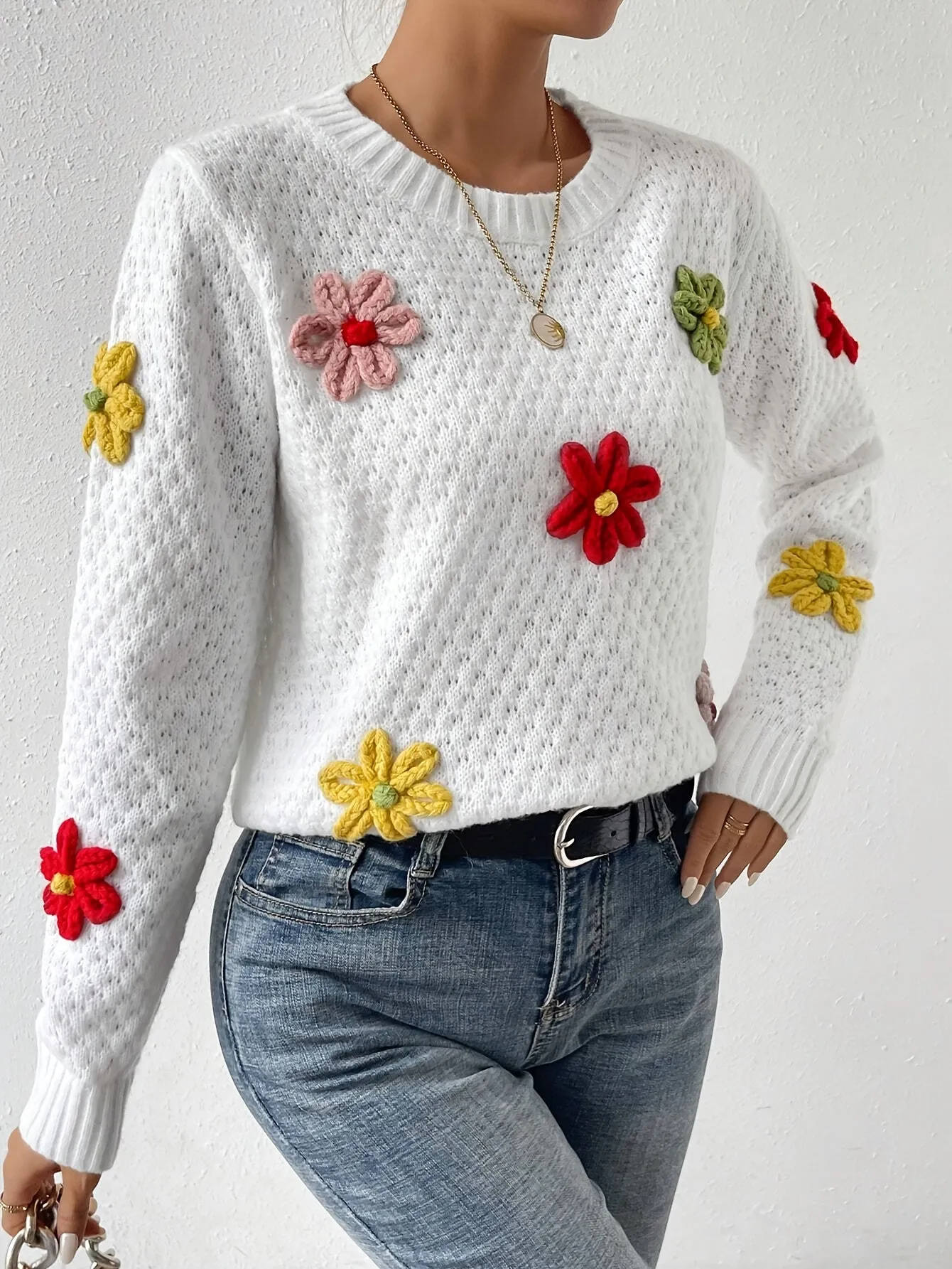 Mieke | Pullover mit Rundhals und Blumenmuster