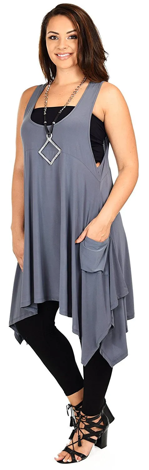 Plus Size Tunic, Swing Long Tank Tall Top | Sleeveless Summer Tunic , Full figured Tunic,