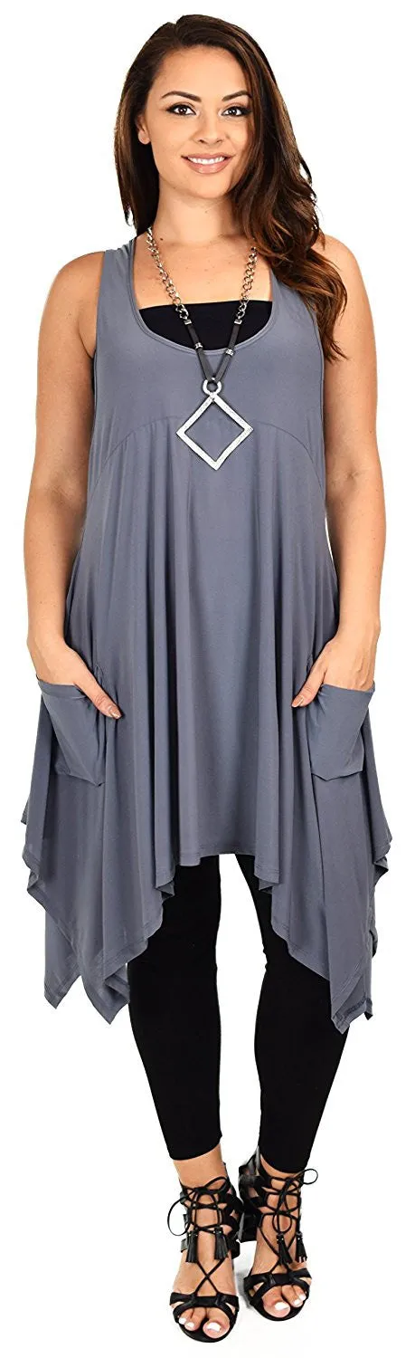 Plus Size Tunic, Swing Long Tank Tall Top | Sleeveless Summer Tunic , Full figured Tunic,