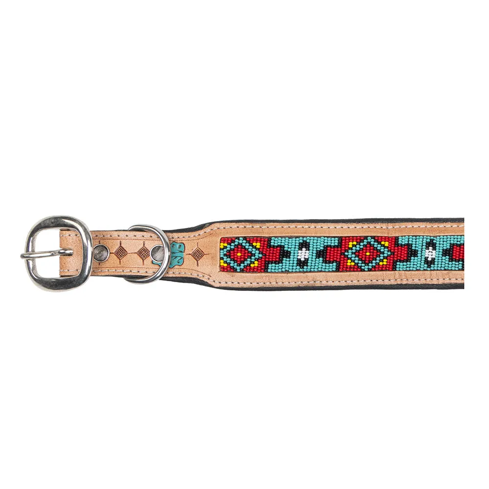 POPPY AZTEC HAND-TOOLED PADDED LEATHER DOG COLLAR