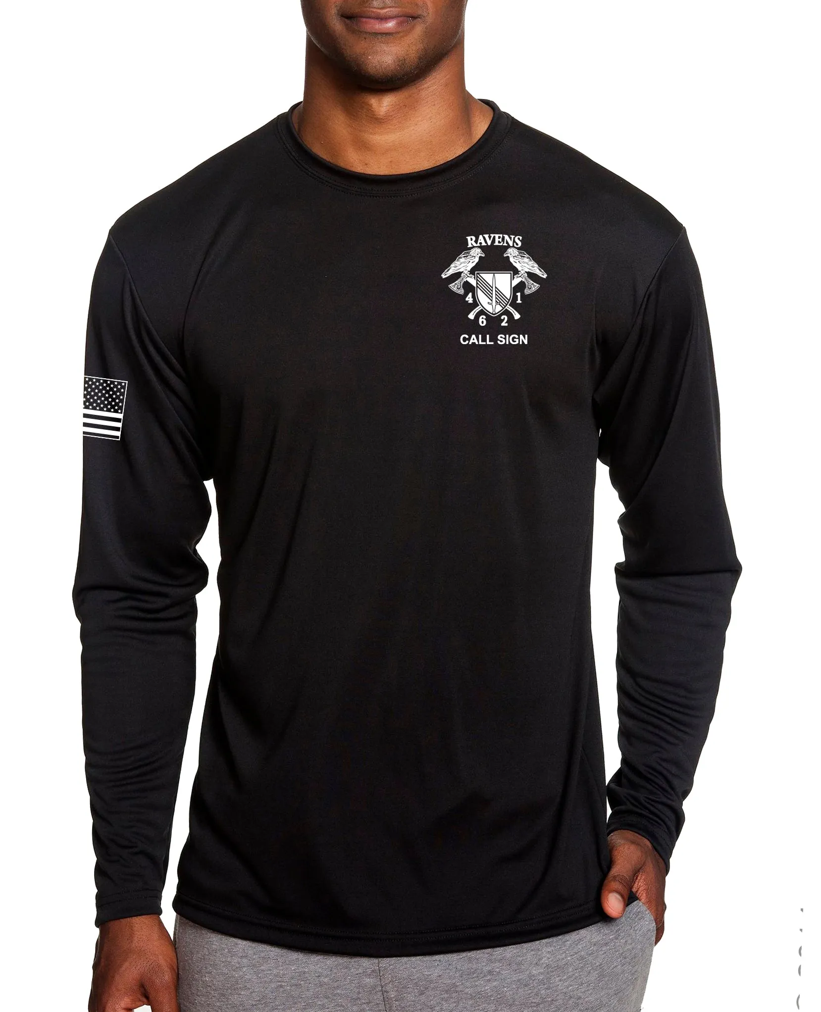 Ravens 6 4th Long Sleeve Performance PT Shirt. This shirt IS approved for PT.