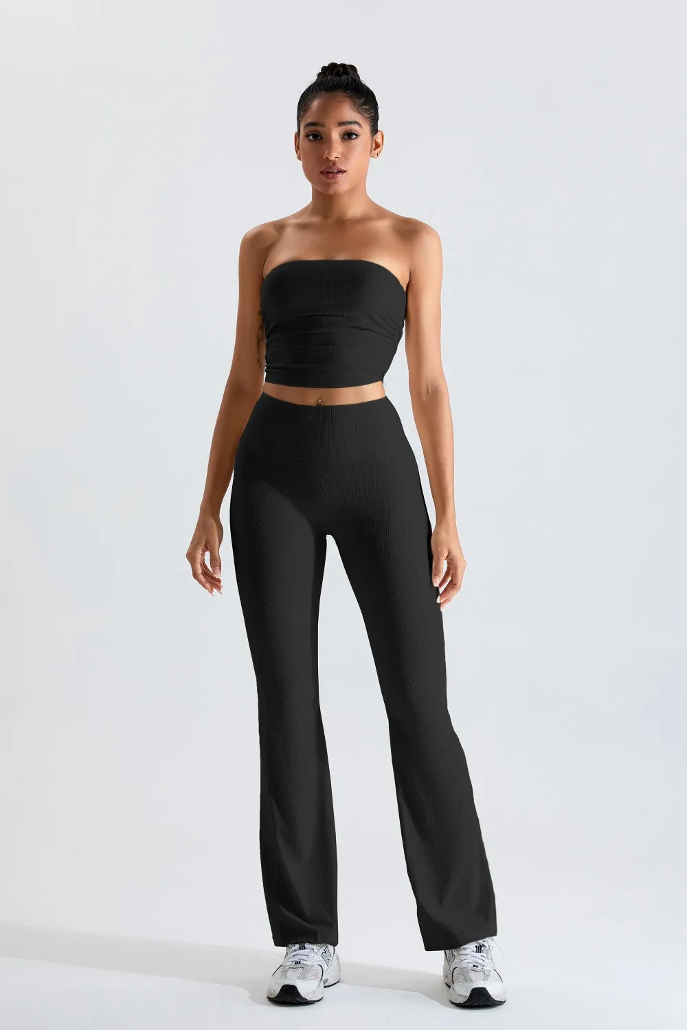 Ribbed Active Bandeau Crop op Strapless Solid Color Tube Shirt