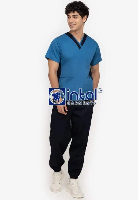 SCRUBSUIT 17 Premium V-Neck Lhacose Cotton Cargo Jogger 6-Pocket Pants Sapphire & Midnight Blue