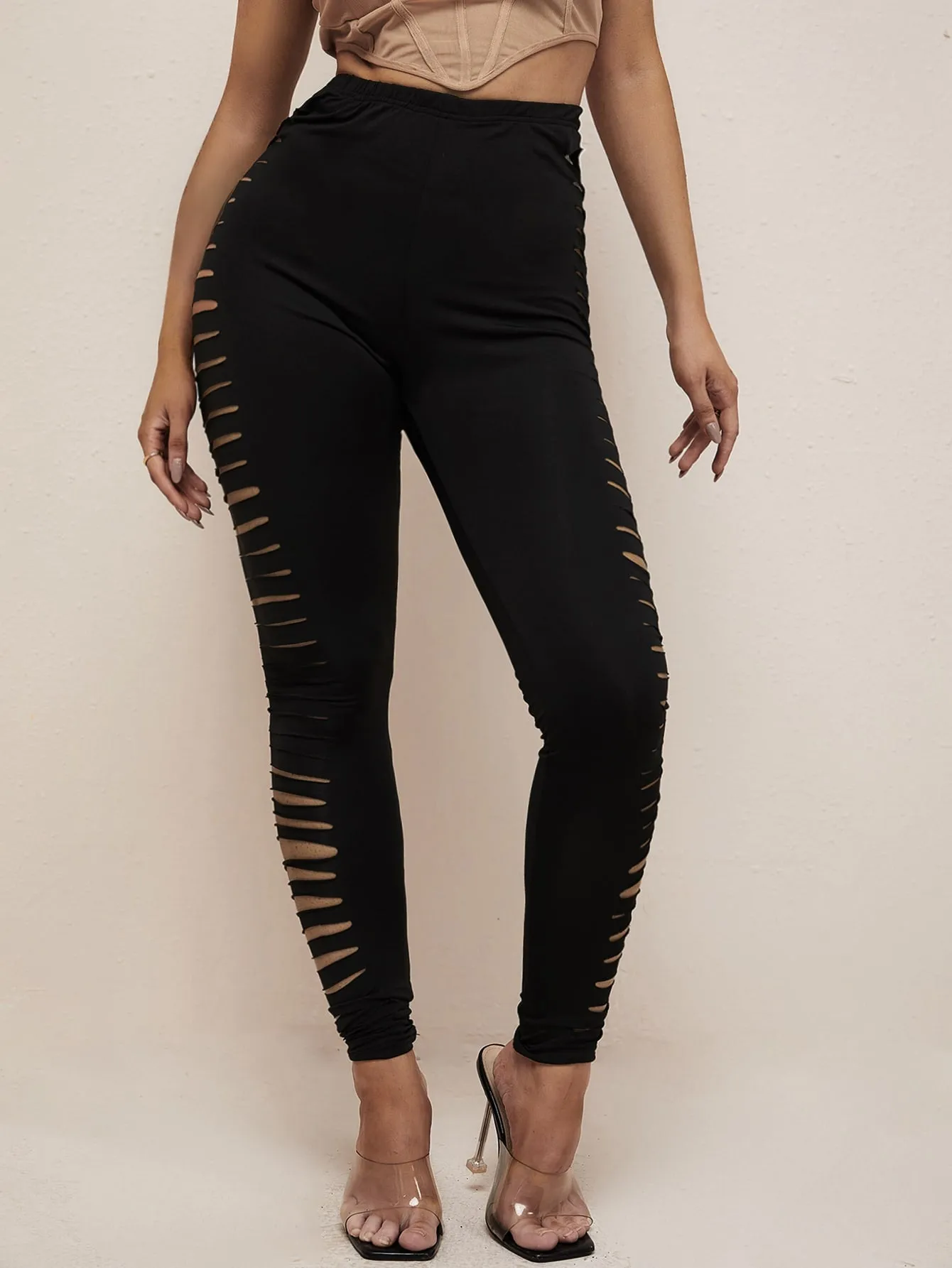 Sexy Plain Cut Out Long Women Leggings