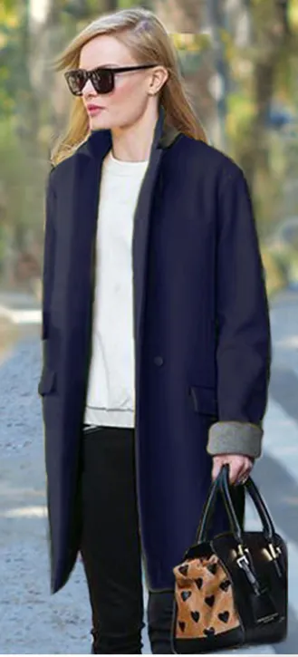 Suit Collar Straight Long Sleeves One Button Long Slim Coat