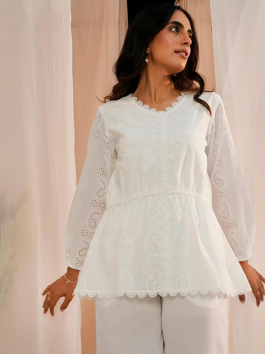 White  Cotton A-Line Kurti
