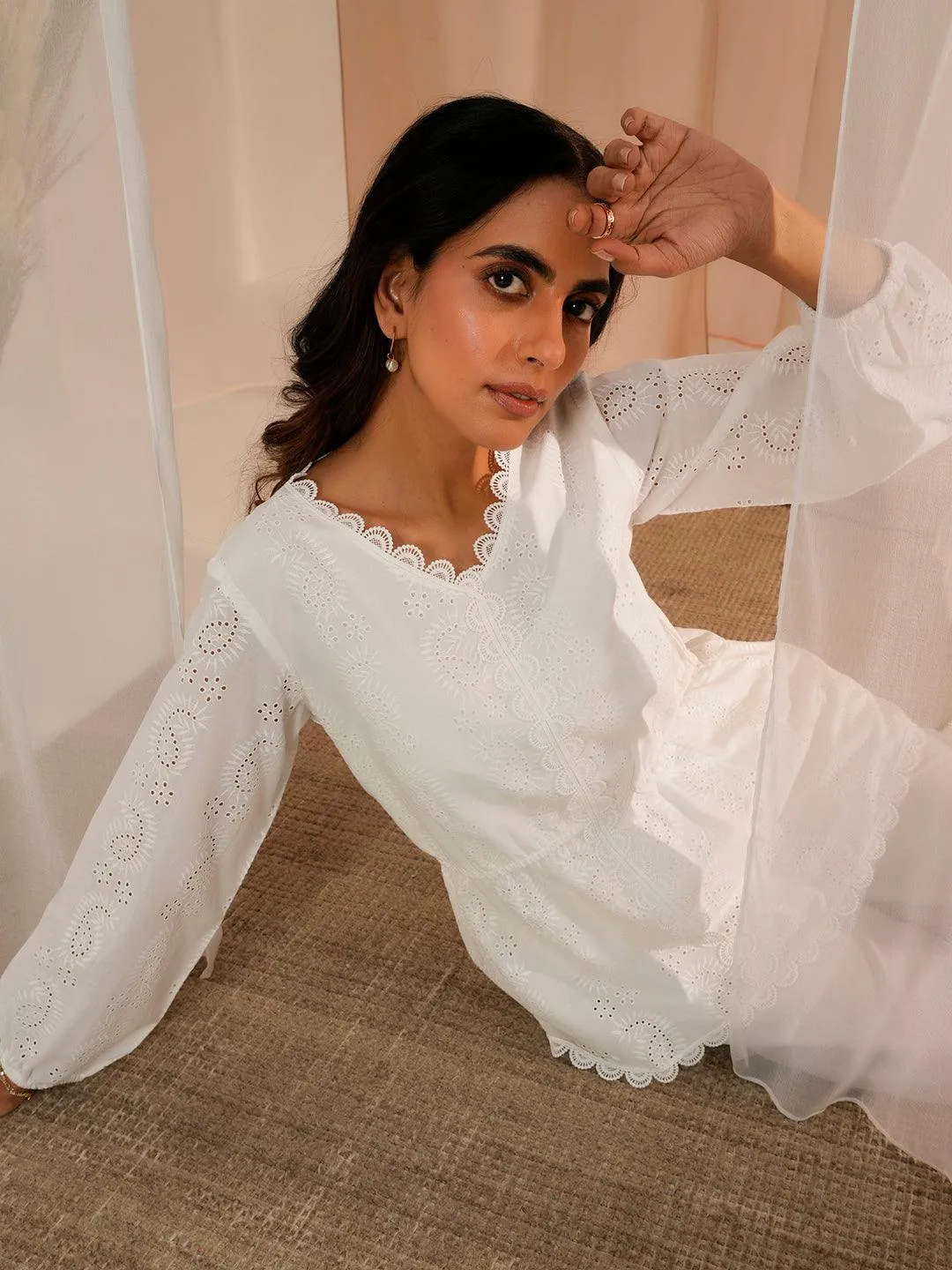 White  Cotton A-Line Kurti