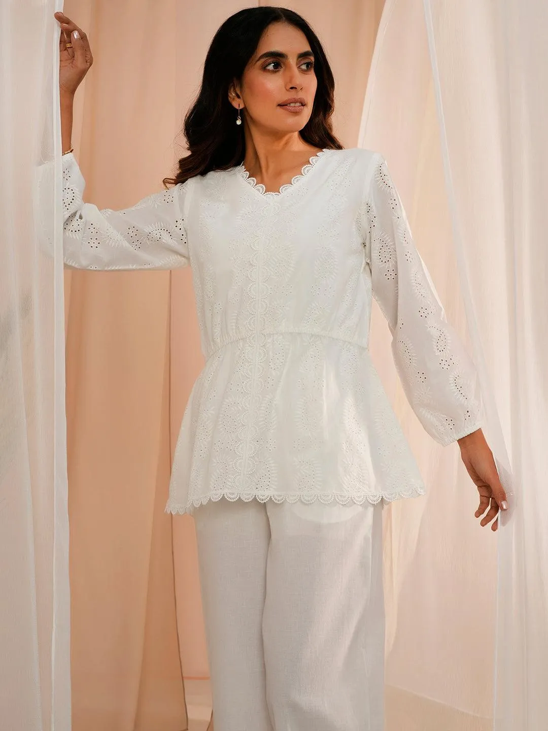 White  Cotton A-Line Kurti